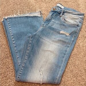 Flying Monkey Wide Leg Cropped Frayed Hem Jeans